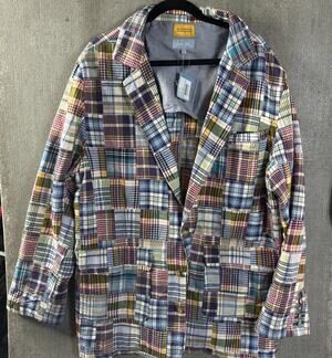 Castaway Nantucket Island Patchwork Beach Plaid Preppy Blazer Jacket Size XXL